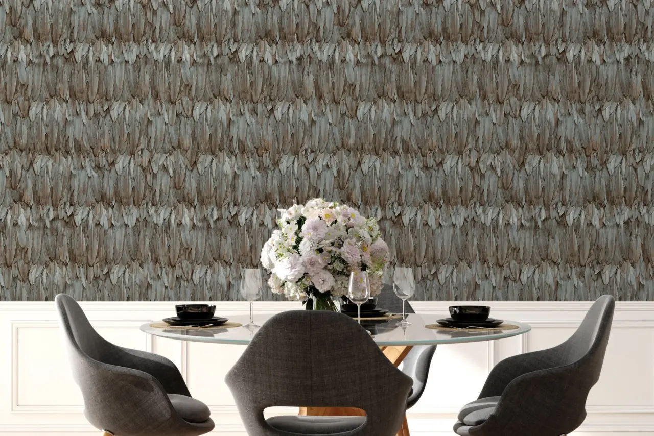 Tropical Maison Grey Feather Effect Wallpaper wallpaper