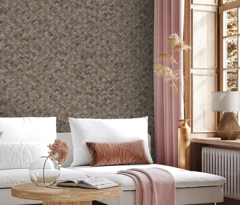 Vera Bloom Taupe Textured Weave Wallpaper wallpaper