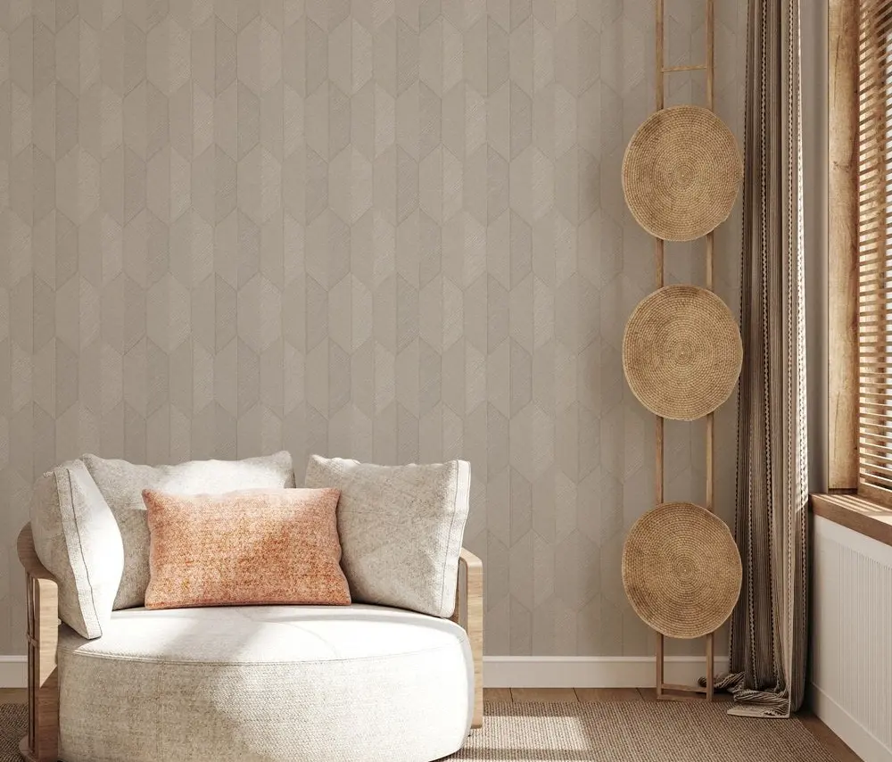Vera Bloom Mushroom Textured Weave Wallpaper wallpaper
