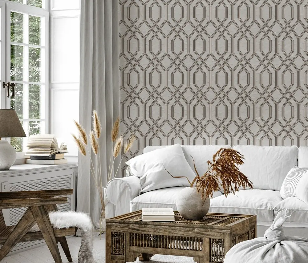Vera Bloom Warm Grey Geometric Pattern Wallpaper wallpaper