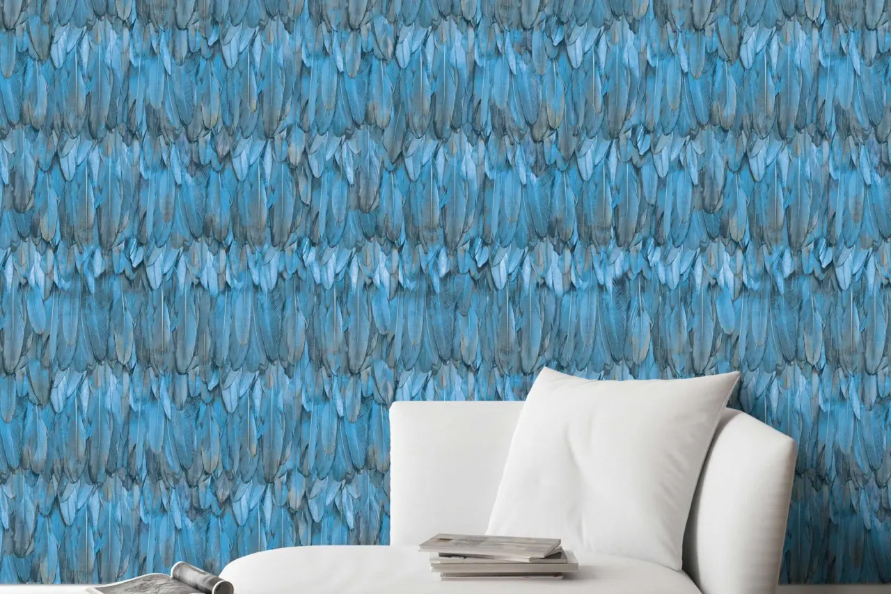Tropical Maison Deep Blue Feather Effect Wallpaper wallpaper