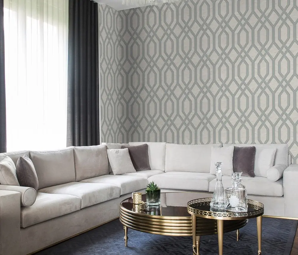 Vera Bloom Silver Taupe Geometric Pattern Wallpaper wallpaper