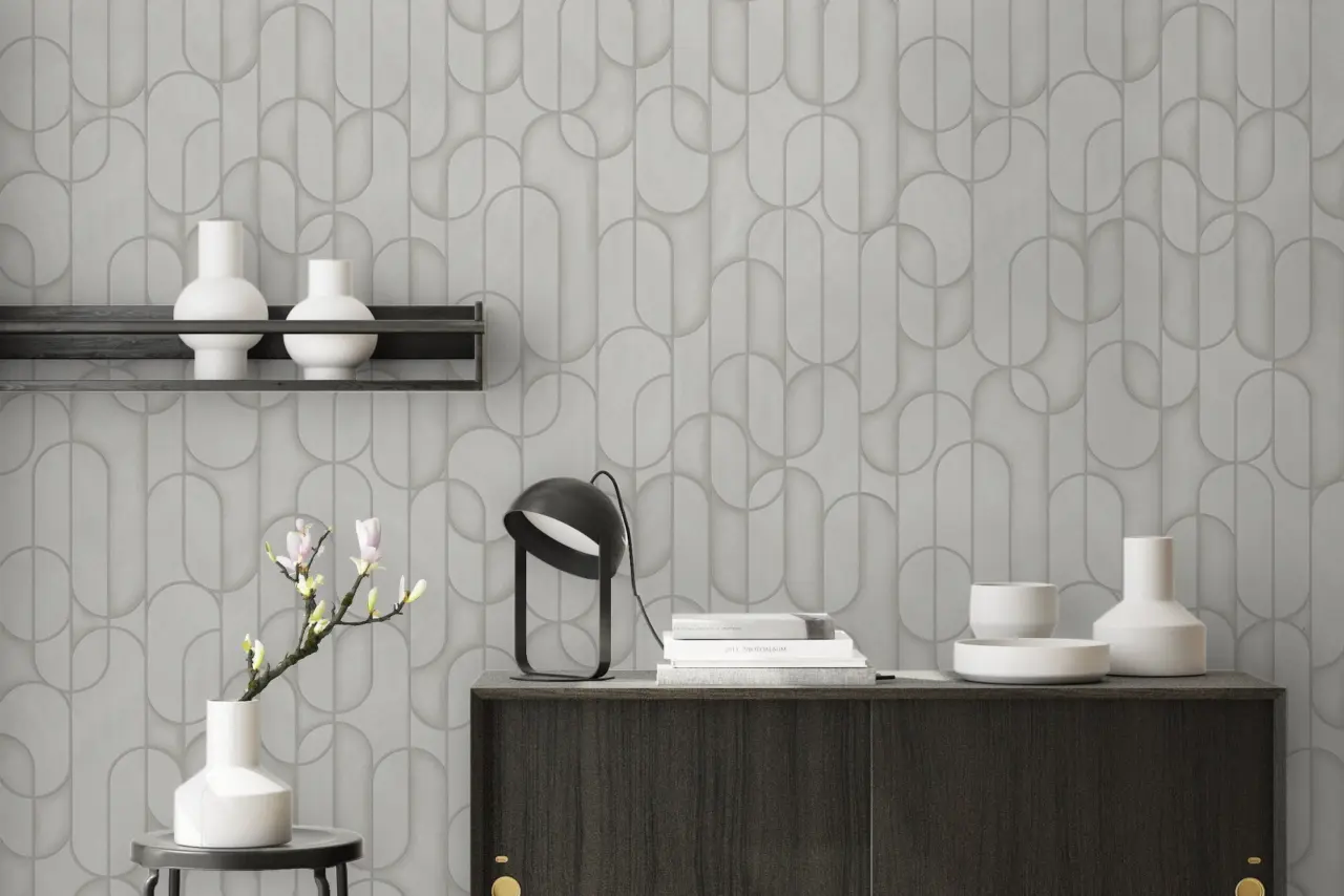 Vera Bloom Dove Grey Geometric Pattern Wallpaper III wallpaper