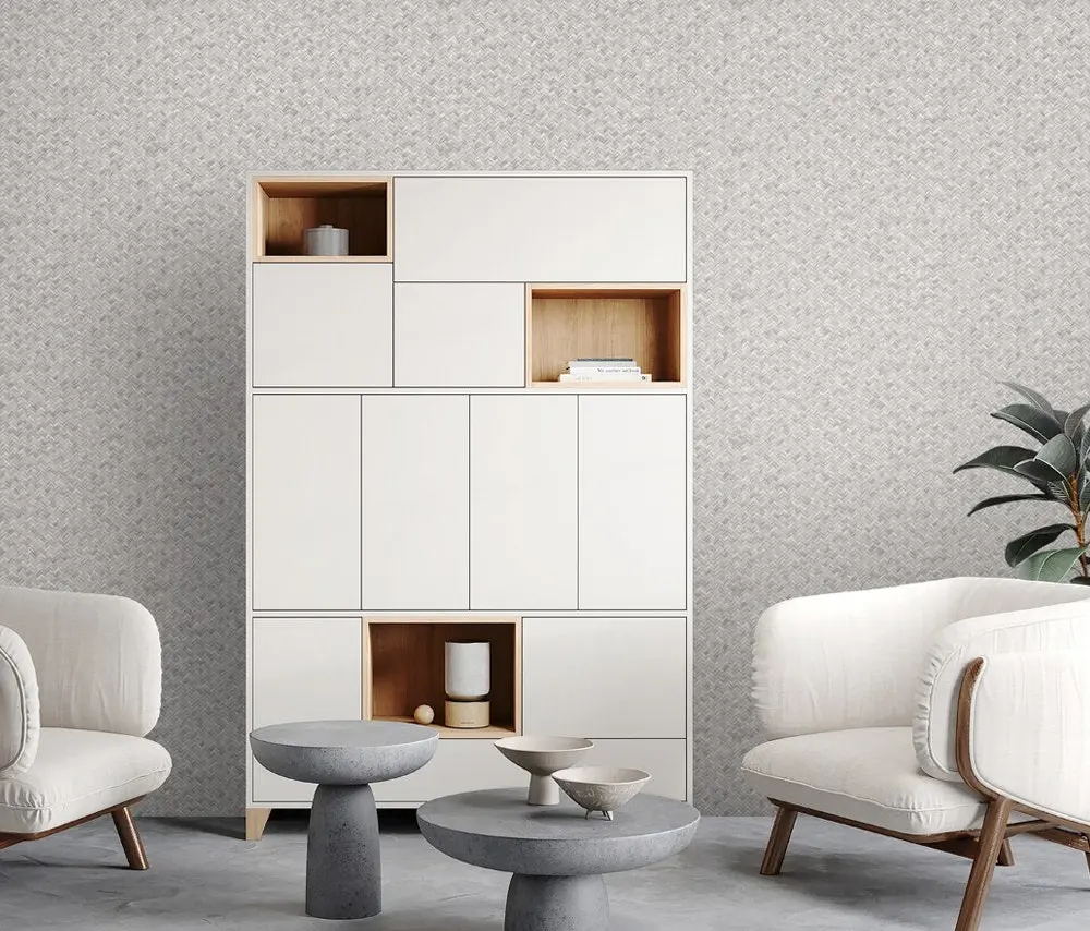 Vera Bloom Warm Grey Textured Weave Wallpaper III wallpaper