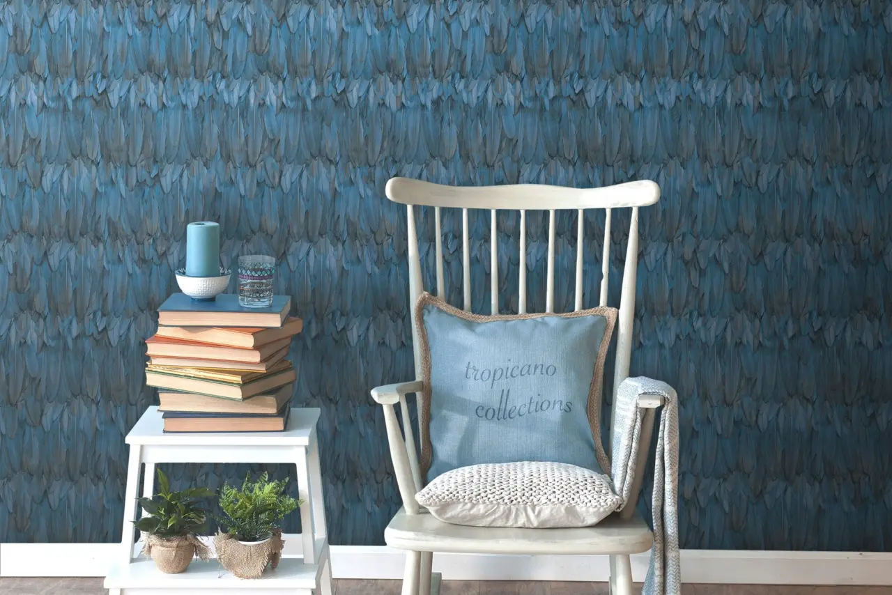 Tropical Maison Deep Blue Feather Effect Wallpaper wallpaper