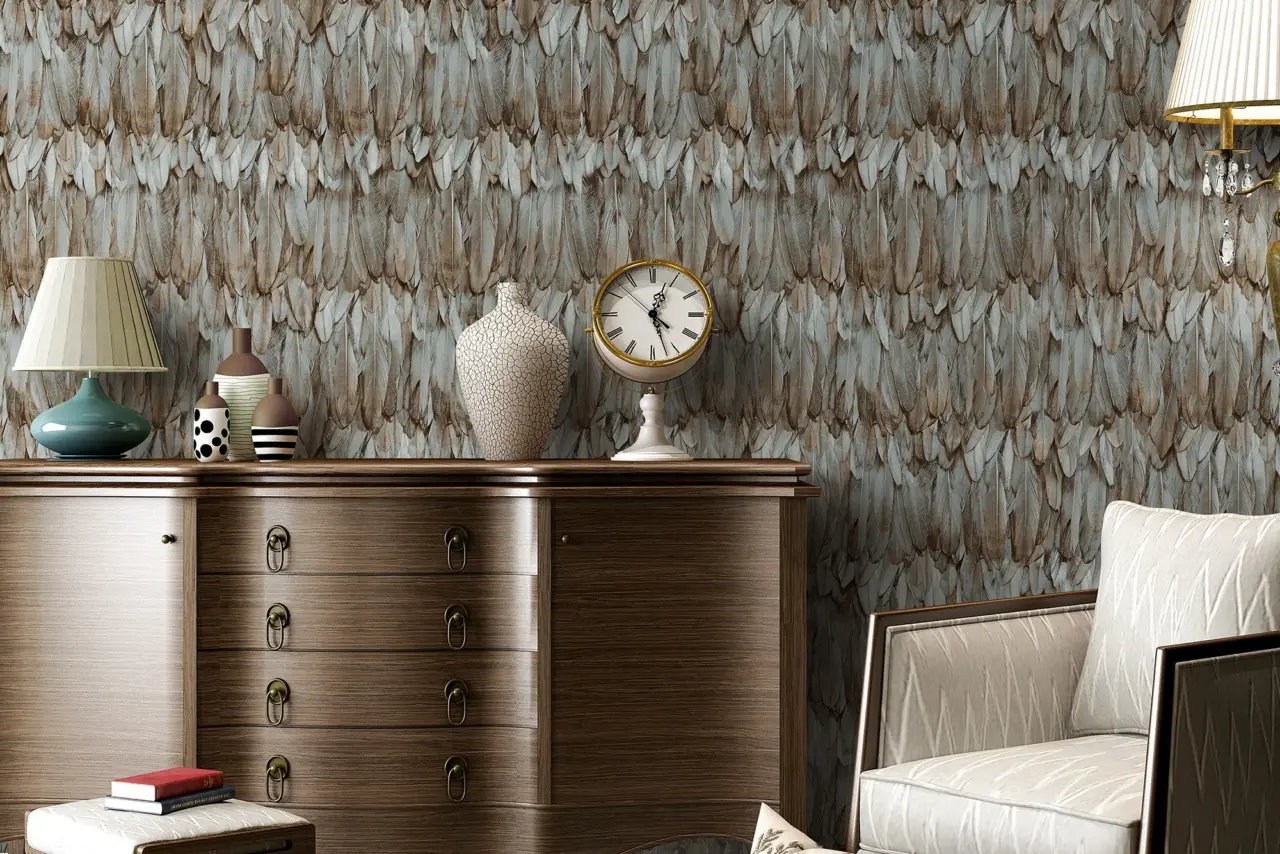 Tropical Maison Grey Feather Effect Wallpaper wallpaper