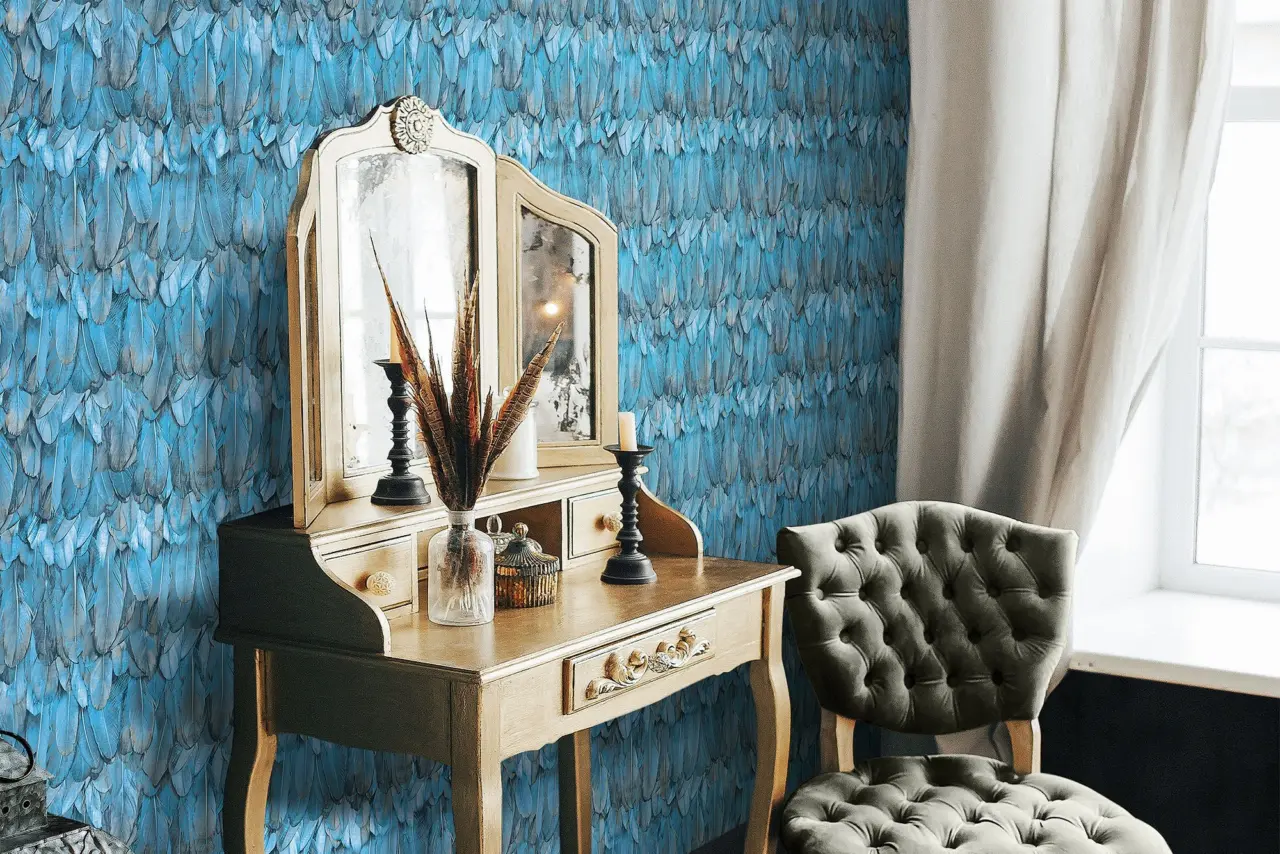 Tropical Maison Deep Blue Feather Effect Wallpaper wallpaper
