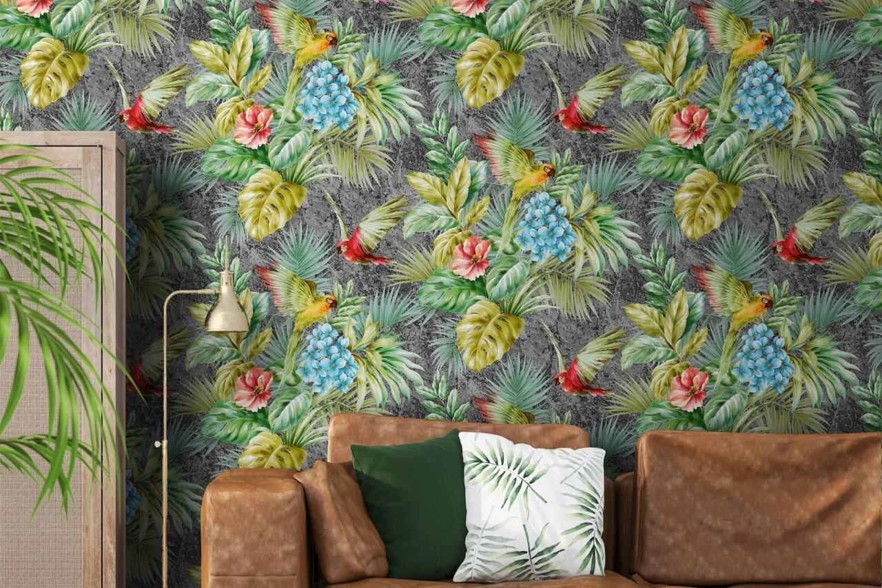 Tropical Maison Midnight Parrot Jungle Wallpaper wallpaper