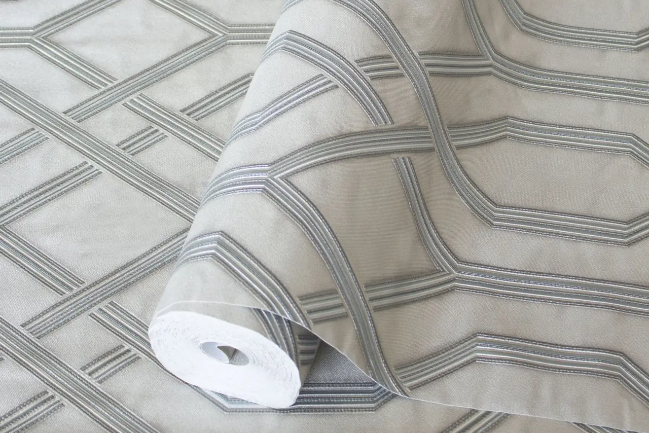 Vera Bloom Silver Taupe Geometric Pattern Wallpaper wallpaper
