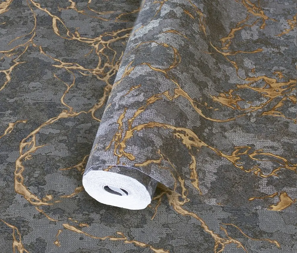 Vera Bloom Pewter Marble Effect Wallpaper wallpaper