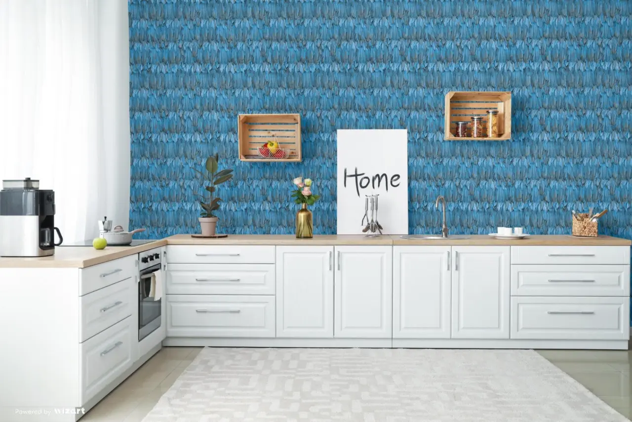 Tropical Maison Deep Blue Feather Effect Wallpaper wallpaper