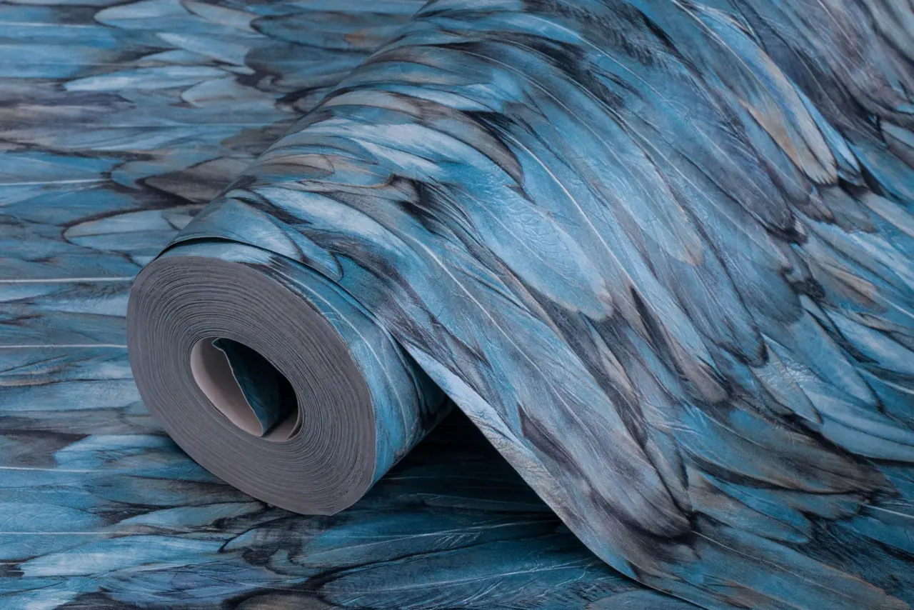 Tropical Maison Deep Blue Feather Effect Wallpaper wallpaper